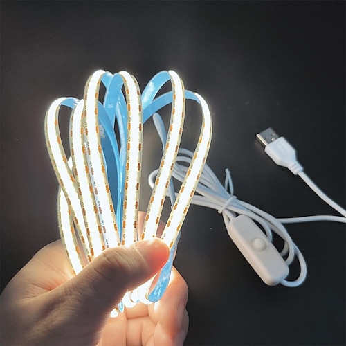 striscia luminosa a led impermeabile cob usb 5v, striscia luminosa morbida e flessibile a led lucida con interruttore usb 3,28-16 piedi (1-5 m) 480 led/metro luce a nastro autoadesiva flessibile