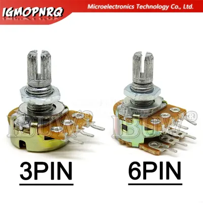 5pcs WH148 B1K B2K B5K B10K B20K B50K B100K 3PIN 6PIN 15mm Shaft Amplifier Dual Stereo Potentiometer