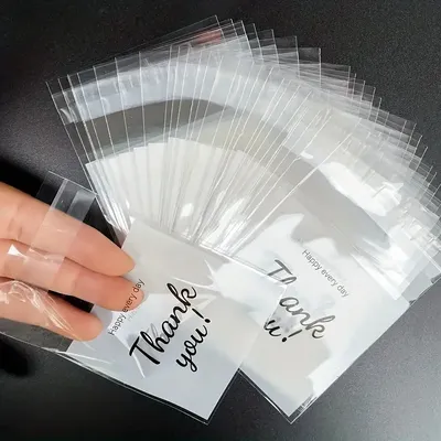 100pcs 2 sizes Thank You Printed Gift Bags, Small Self-sealing Opp Bags For Gifts, Gift Candy