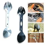 NIBOLOG 10-in-1 Multifunctional Outdoor Fork Spoon with Bottle Opener Portable Lightweight Utility Tactical Spoon Wrench Camping Utensil Survival Tool