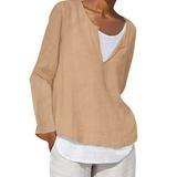 Women s Loose Linen Casual Button V Neck Plus Size Solid Shirt Blouse Tunic Tops Turtle Neck Tee Shirts Tunic Tops Women Womens Pajama Tees Women Baseball Clothes Ladies Extra Large Tops Cotton Tee