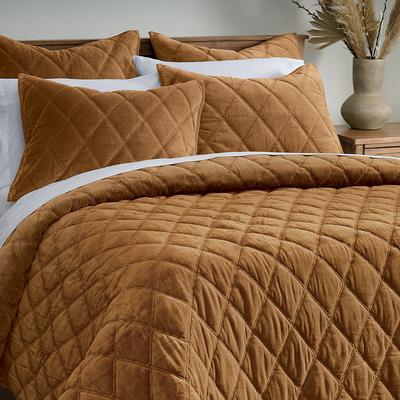 Bliss Velvet Diamond Stitched Quilt - Full/Queen, Sand - Grandin Road