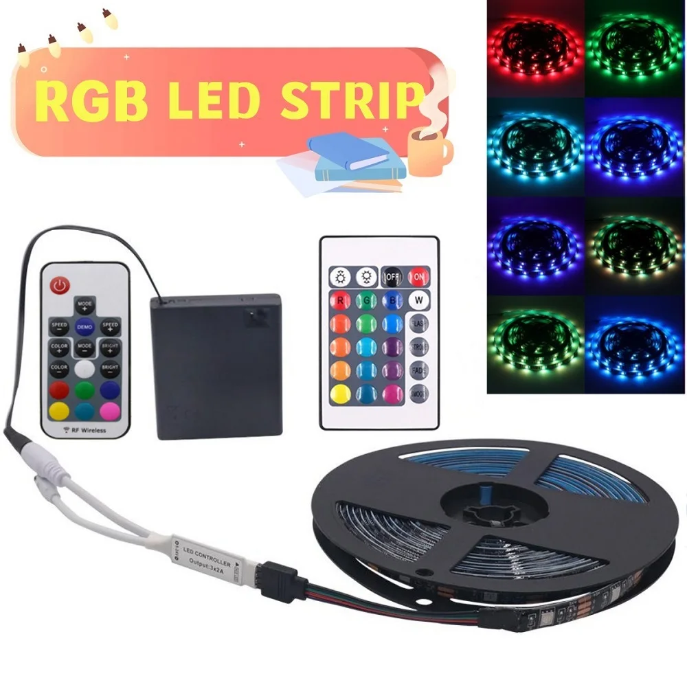Batteriebetriebener RGB LED-Lichtstreifen 5V 5050 30LEDs/m Wasserdicht Tira LED IR RF Fernbedienung 2835 60LEDs/m Flexibel Camping Dekoration Image