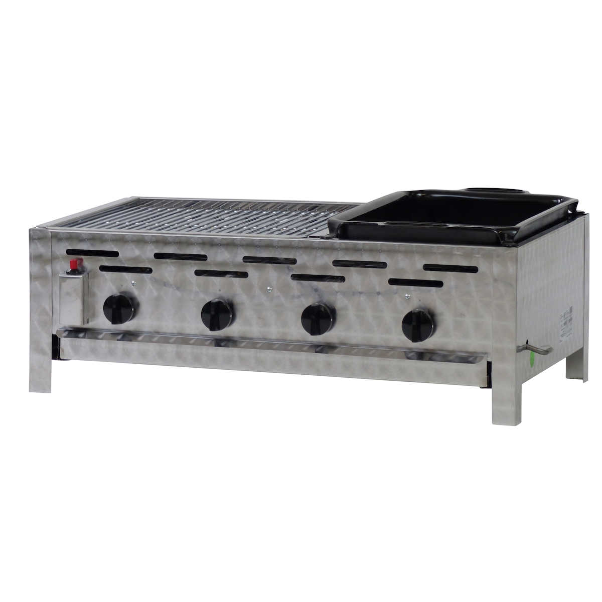 Gastrobräter, 4 Brenner je 3,6 kW, mit Grillrost u. emaill. Stahlpfanne, B 810 x T 530 x H 270 mm, inkl. Gewerbedruckregler u. Schlauchbruchsicherung Image