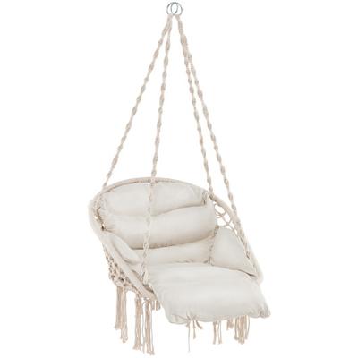 Costway Hammock Chair with Thick Cushion & Macrame Holds up to 330 LBS-Beige