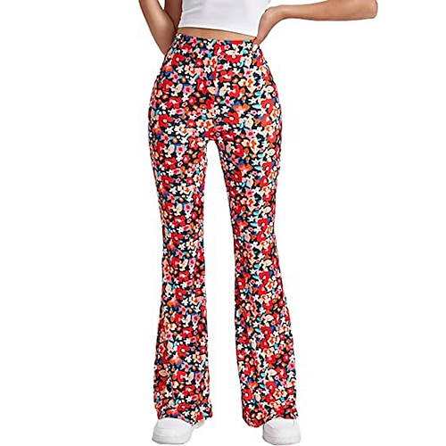 Hippie Retro Vintage Boho 1970er Disko Hose Glockenhose Hose mit weitem Bein Yoga-Hose Damen Kostüm Jahrgang Cosplay Hosen Schlager Outfit Image