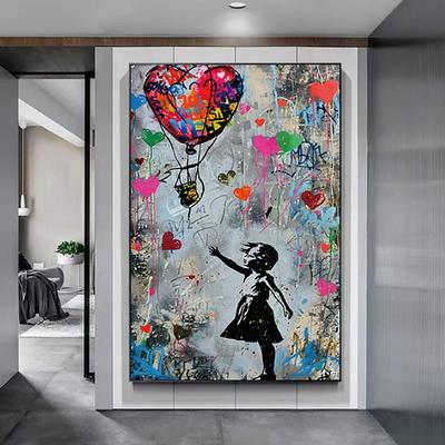 Banksy Girl Graffiti oil painting hand painted pop art painting Famous Canvas Banksy Girl Artwork painting Banksy Balloon Canvas painting wall Decoration artwork painting