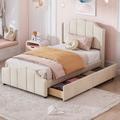 Lit simple rembourré 90x200 cm, lit avec 2 tiroirs et sommier à lattes, pour ados et adultes, en