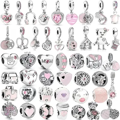 New Pink Series Heart Charms Beads Mom Bracelets Accessories Necklace Pendant Mother's Day Gift For