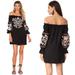 Free People Dresses | Eileen Fisher Floral Embroidered Off Shoulder Black Mini Dress Size Xs | Color: Black | Size: Xs