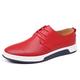 XCVFBVG Mens Leather Shoes Summer Casual Shoes Men Breathable Leather Men Sneakers Rubber Sole Design Lace-Up Men's Driving Shoes(Color:Red,Size:11)