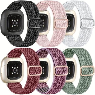 TEMU 6-pack Elastic Band Compatible With Fitbit Versa 3 4 Bands For Women Men/fitbit Sense Bands/fitbit Sense 2 Bands, Adjustable Stretchy Nylon Solo Loop Sport Strap For Fitbit Smartwatch