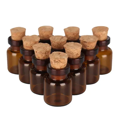 50pcs 0.5ml Amber Mini Glass Bottles Cute Bottles With Cork Stopper Tiny Jar Vials DIY Craft
