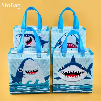 12/24Pcs Shark Theme Candy Box Favor Cookie Gift Bag with Stickers Kids Ocean Animal Birthday Party