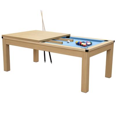 Umwandelbarer Billardtisch aus Buchenholz mit blauem Teppich