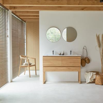 Badezimmermöbel aus massivem Teakholz und Keramik 120 cm