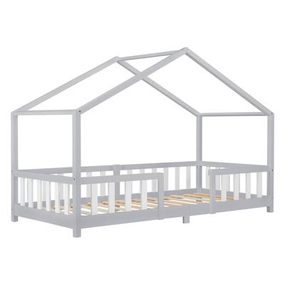 Kinderbett mit Rausfallschutz aus Kiefernholz 90 x 200 cm, Hellgrau
