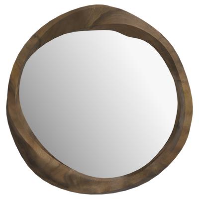 Runder Spiegel aus gewelltem Suar-Holz, D.53 cm