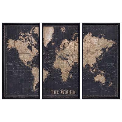 Schwarzer Triptychon-Rahmen Weltkarte 180x120