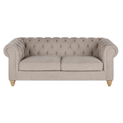 3/4-Sitzer-Sofa mit beige-roséfarbenem Samtbezug