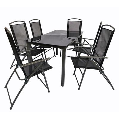 Gartentisch und 6 Stühle aus Stahl, 140 cm, Schwarz