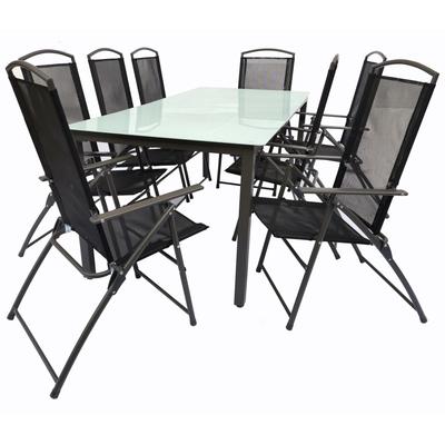 Gartentisch und 8 Stühle aus Stahl, 190 cm, Schwarz