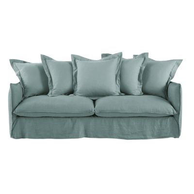 3/4-Sitzer-Sofa mit seladonblauem Leinenbezug