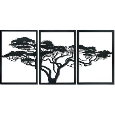 Wanddekoration Afrikanischer Lebensbaum aus Metall, 138x74 cm, schwarz