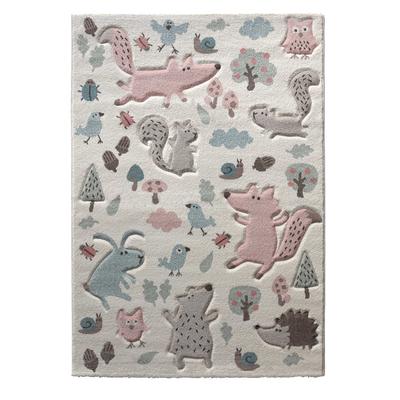 Kuscheliger Kinderteppich beige rosa mit Tier Muster, robust 80x150