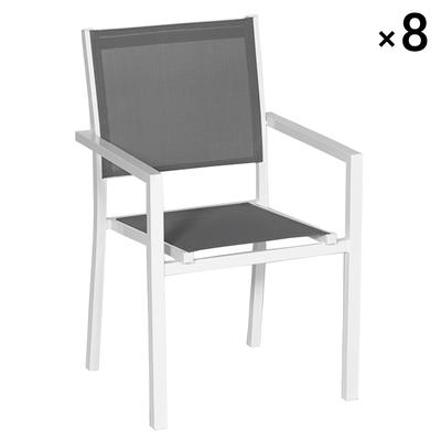 8er-Set Stühle aus weißem Aluminium und grauem Textilene