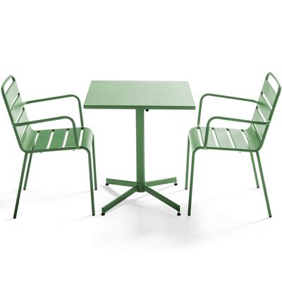 Quadratischer Gartentisch aus Metall und 2 Sessel Cactus grün