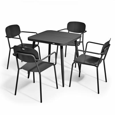 Set aus quadratischem Tisch und 4 Aluminiumsesseln Schwarz