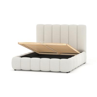 Modernes Bett in Kiefer massiv und HDF 140x200 Cremig