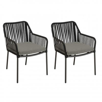 2er Set Sessel aus Seil mit Sitzkissen, schwarz und grau