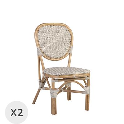 2er Set Stühle aus Rattan und Kunststoff, zweifarbig