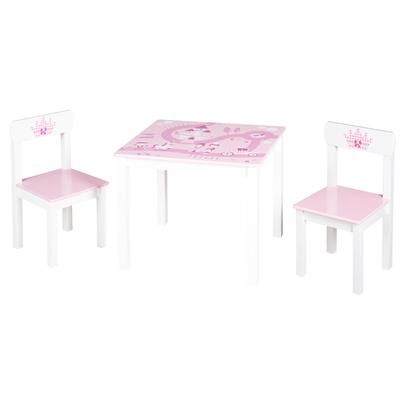 Kindersitzgruppe, 2 Stühle und 1 Tisch, weiß/rosa