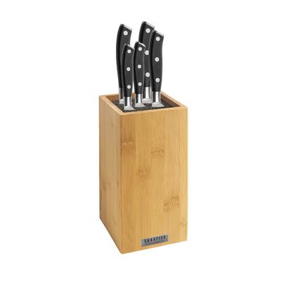 Block 5 Messer aus Edelstahl 5CR15MOV, Helles Holz