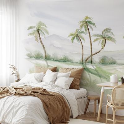 Panorama-Vliestapete Palmen in Aquarell Farben 450x250cm