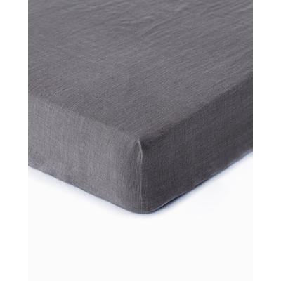 Spannbettlaken aus Leinen, Grau, 135X190x25 cm