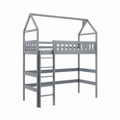 Kinderbett aus Kiefernholz, grau, 80 x 200