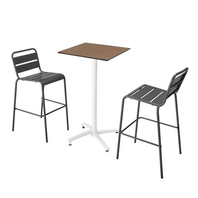 Stuhl Hochdrucklaminat-Tisch in Taupe und 2 hohe graue Stühle