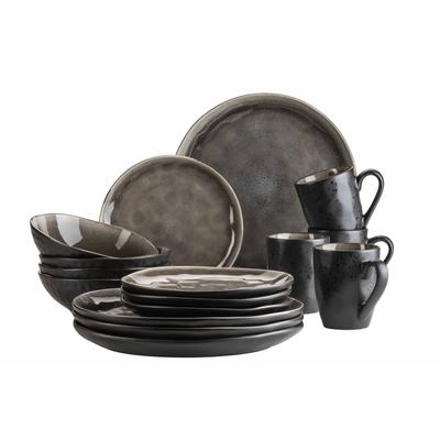 16-teiliges Geschirr-Set aus Keramik, schwarz und braun