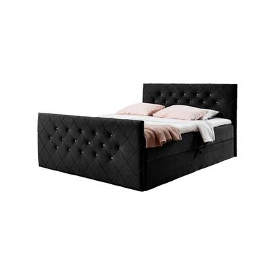 Boxspringbett 200x200 mit Kopf- und Fußteil und Topper, schwarz