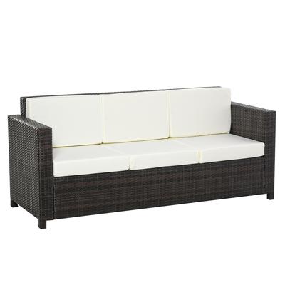 3 - Sitzer Sofa mit Kissen aus Metall, PE-Rattan, Polyester, weiß