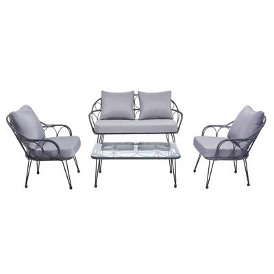 Gartenmöbelset 4- tlg 2-Sitzer Sofa, 2 Sesseln und Beistelltisch, grau