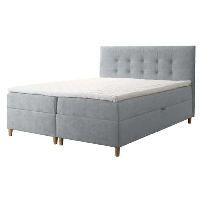 Boxspringbett 200X200 mit Topper und Holzfüßen, grau