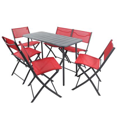 Gartenset 1 Tisch und 6 Stühle aus Metall, 110 cm, rot