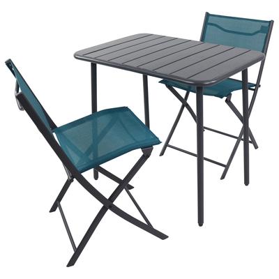 Gartenset 1 Tisch und 2 Stühle aus Metall, 55 cm, blau