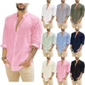 Chemise vintage à manches longues pour hommes chemises décontractées en coton et lin chemises