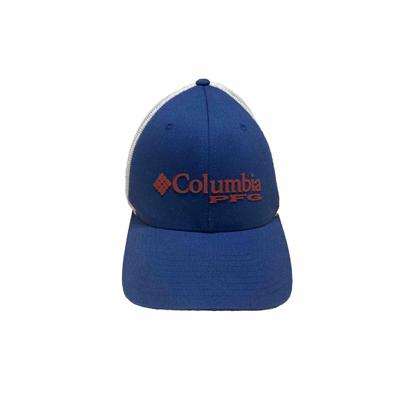 Columbia Accessories | Columbia Men's Pfg Blue White Mesh Spell Out Osfm Stretch Flex Fit Hat Cap S/M | Color: Blue | Size: Os